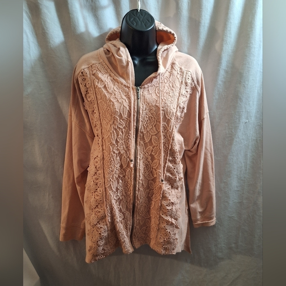 Lace Detail Pink Zip Up Sweatshirt